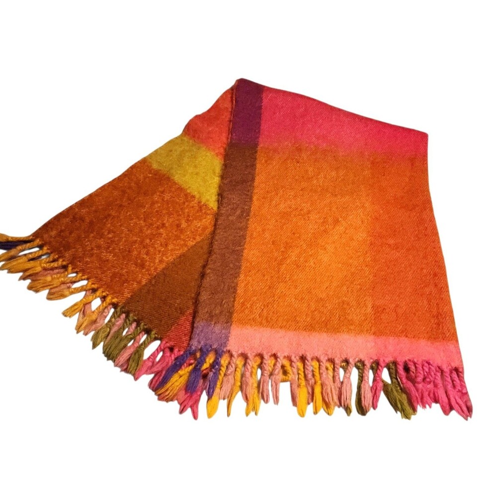 Vtg. Metsovaara Takkatuli Blanket Mohair & Wool Bright Colors Handwoven Finland